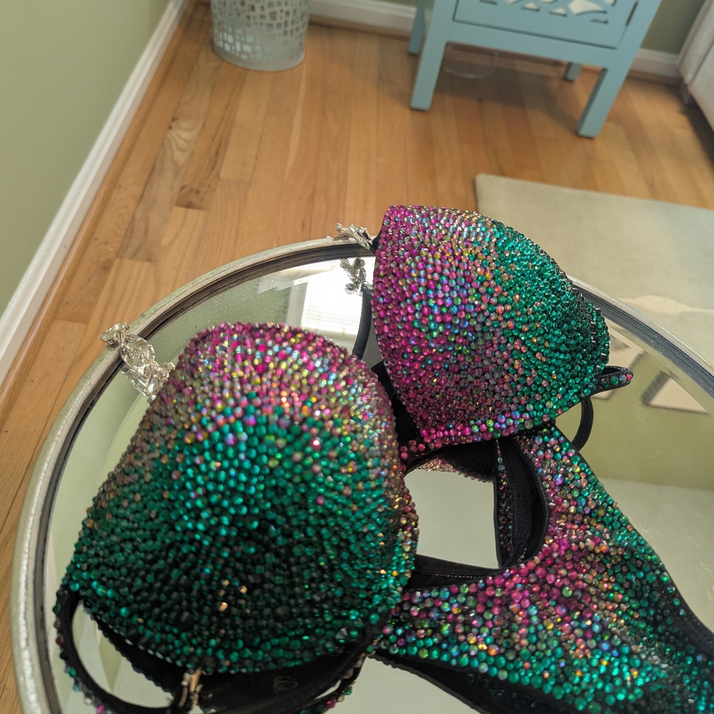 Embellished Gradient Rhinestone Bikini Set - Purple & Teal - Picture 3 of 16